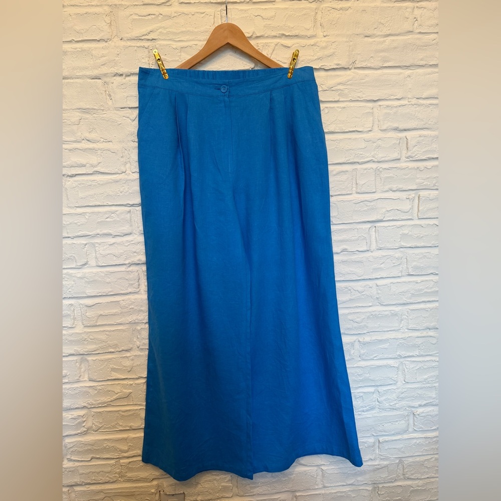 Blue linen wide leg trouser